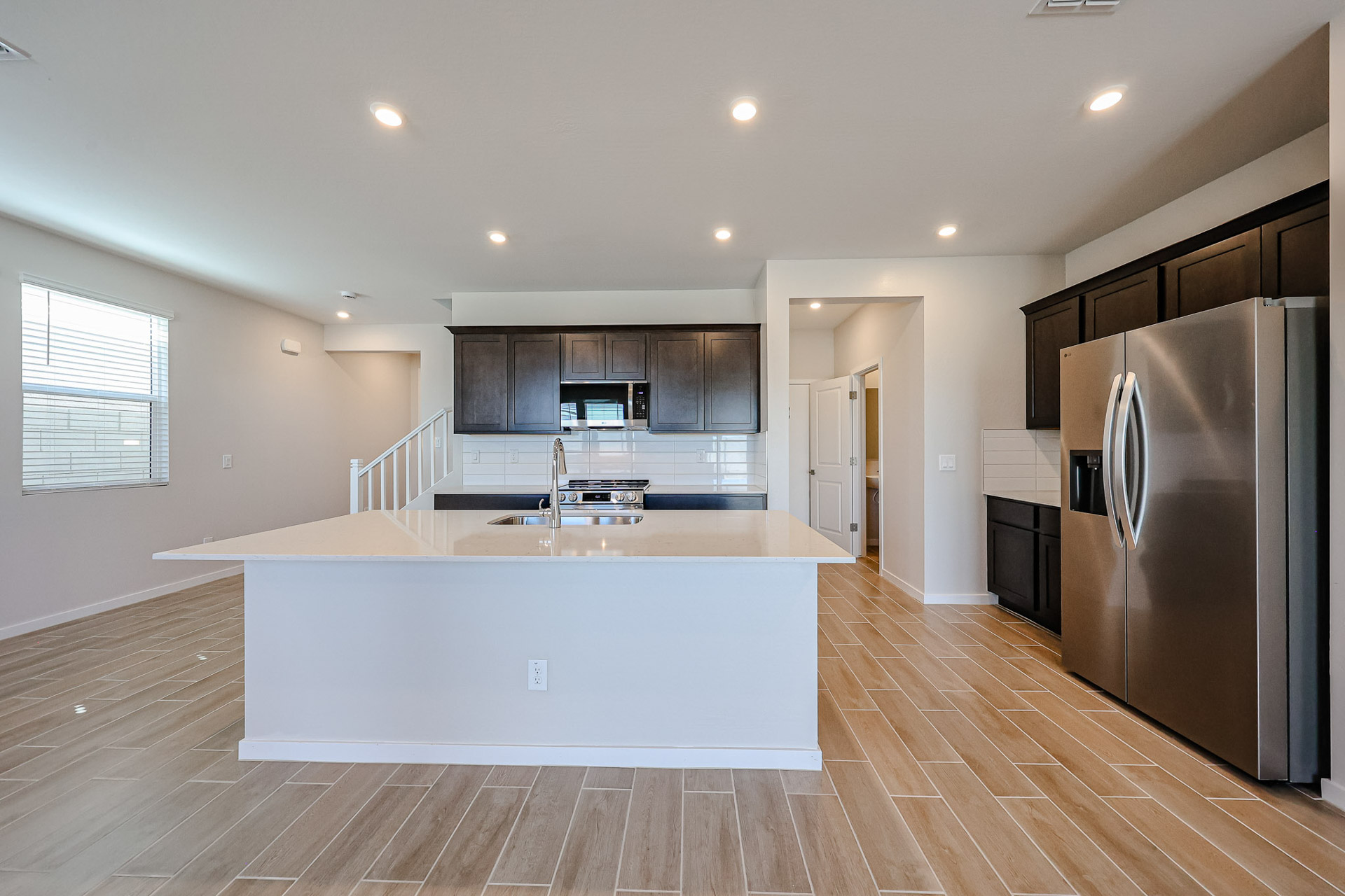 A kitchen with a large island.