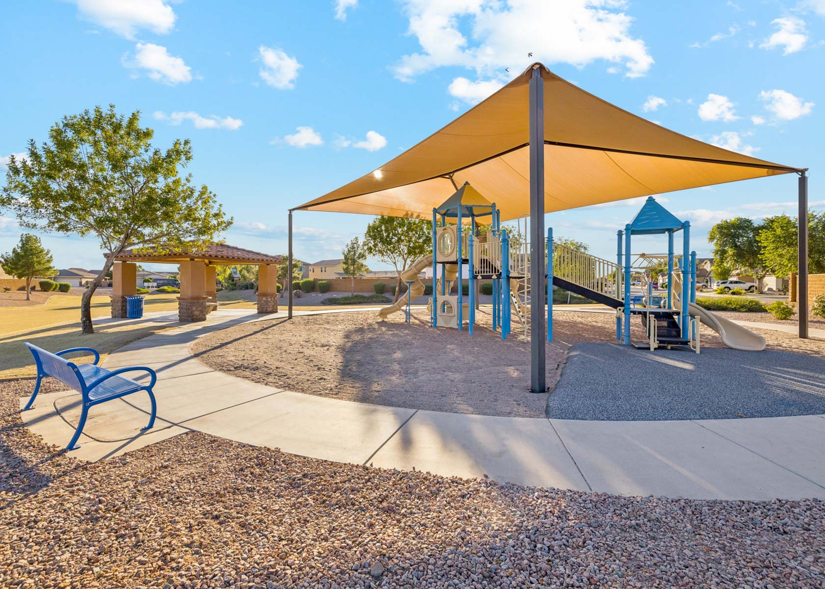 A playground with a slide.