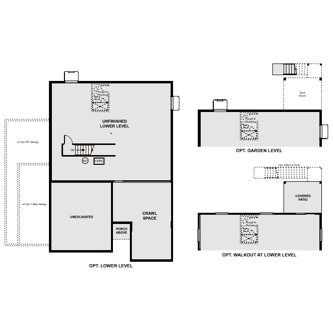 Diagram, engineering drawing. Cimarron Floorplan, Basement Options