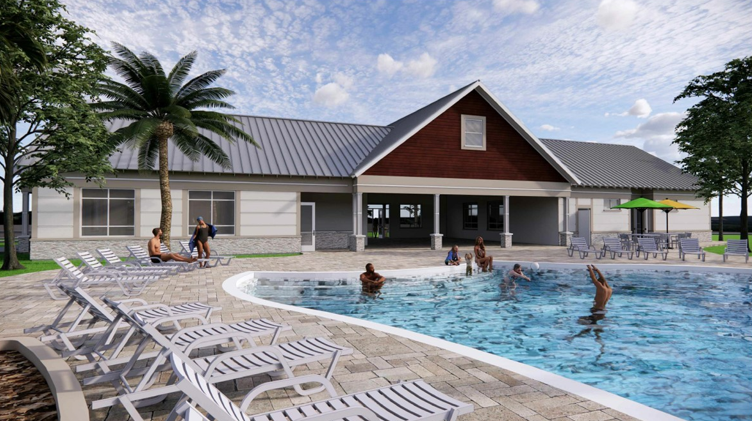 A group of people in a swimming pool.
