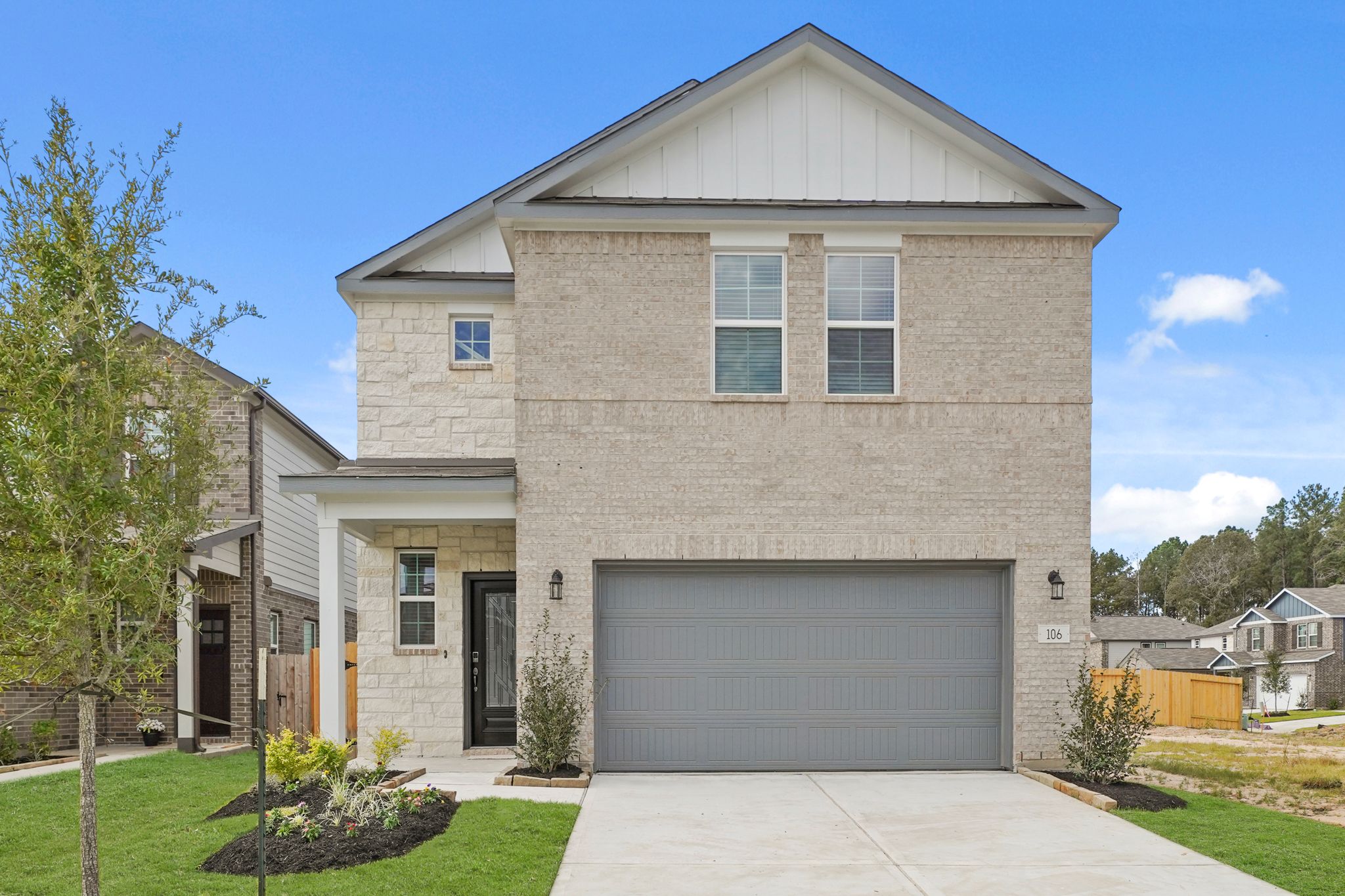 A house with a garage.