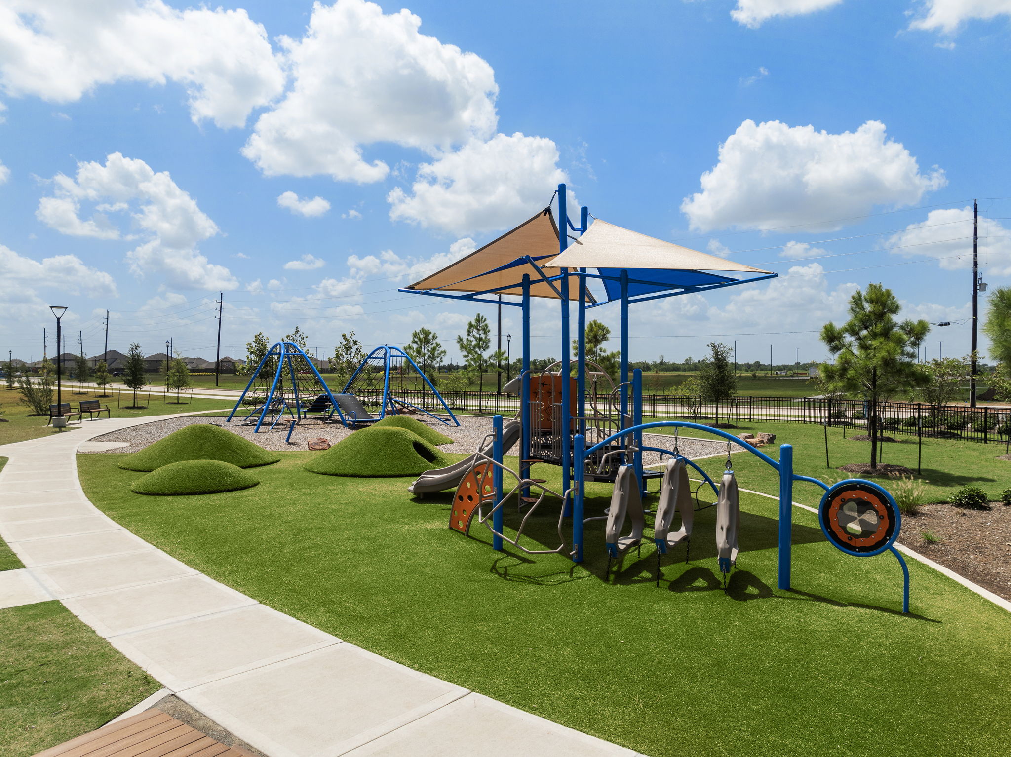 A playground with a slide.