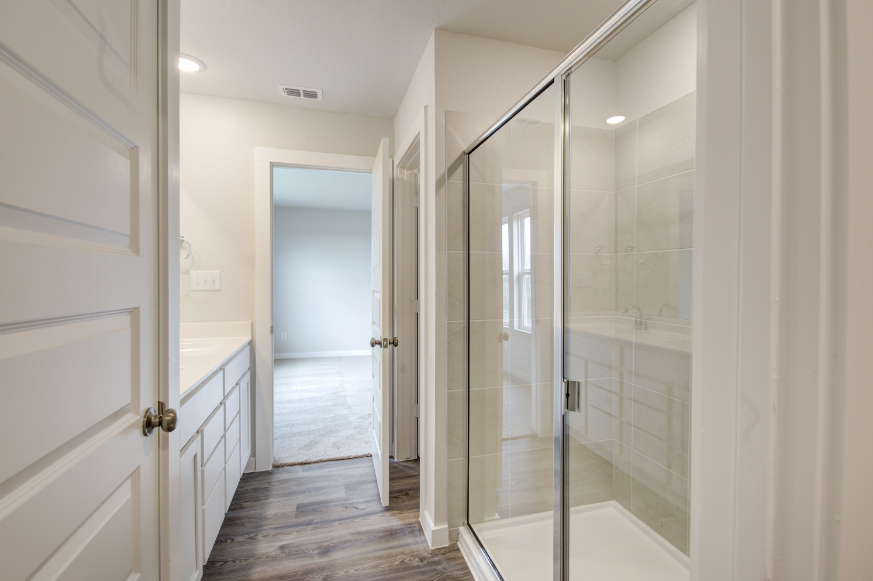 A shower in a bathroom.